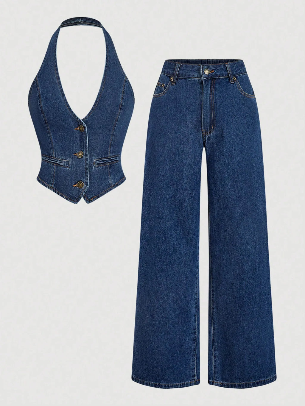 Retro Denim Pants Set
