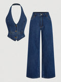 Retro Denim Pants Set