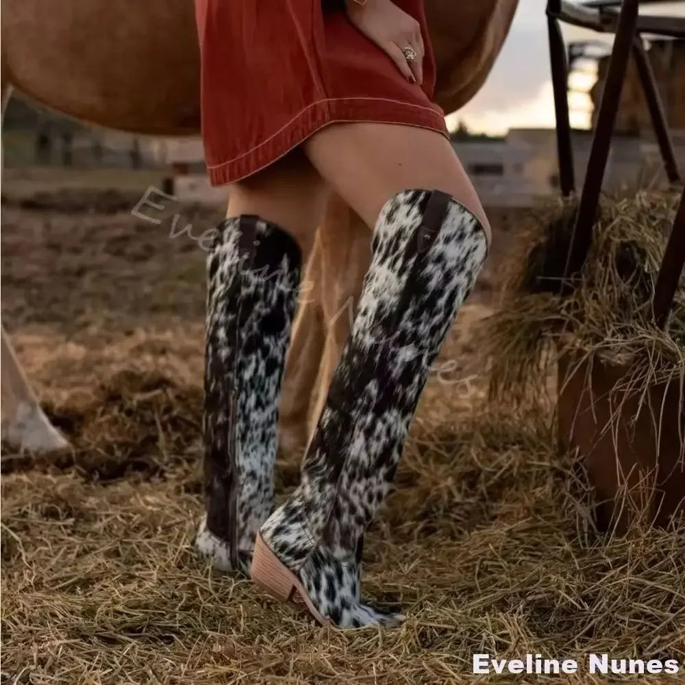 Leopard Cow Fur Boots
